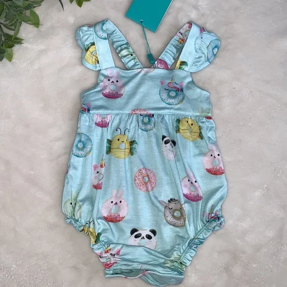 NWT Posh Peanut Donuts Ruffle Bubble Romper 3-6M - Picture 1 of 9